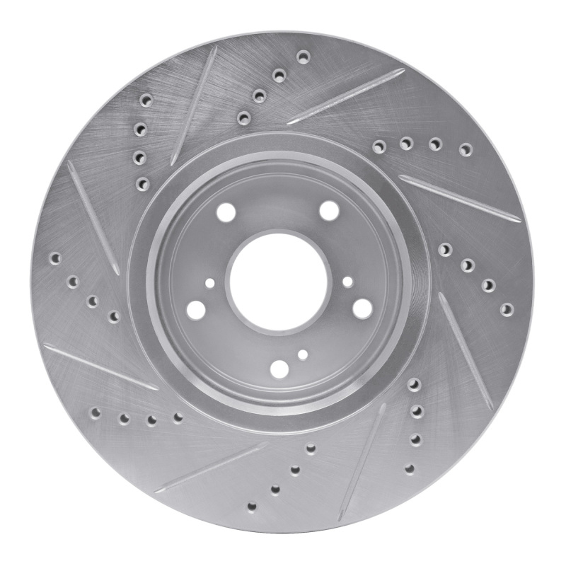 Acura ILX Brake Rotor (1) - Front Right - R1 Concepts - Drilled & Slotted - Silver - `16-`22